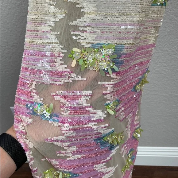 NWT La Fuori Whispering Blooms Ombre Embellished Sequin Tulle Gown Maxi Dress S - Picture 7 of 17